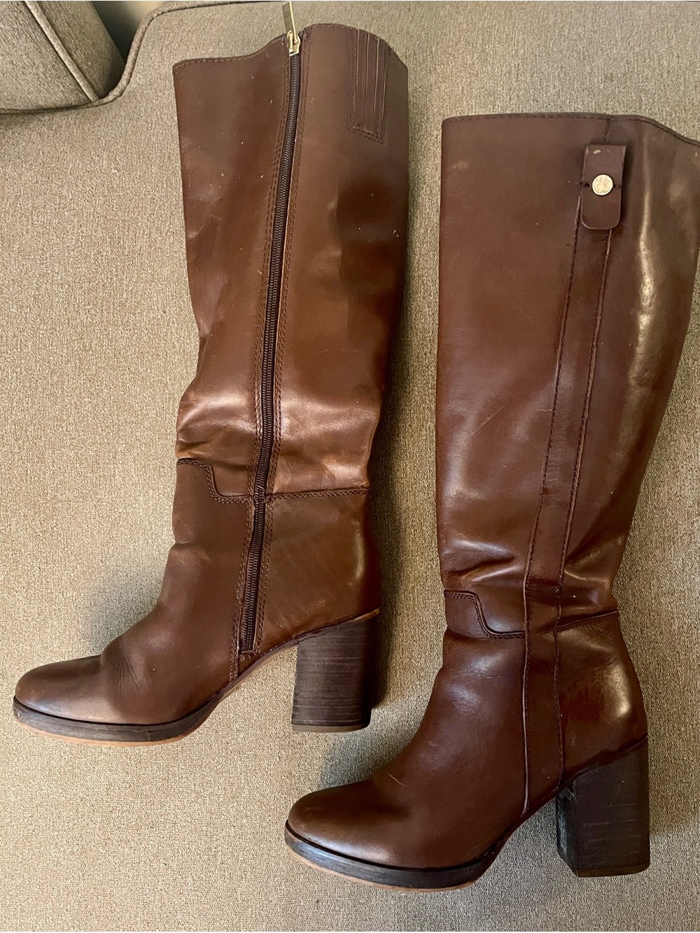 Franco Sarto Tall Brown Leather Block Heel Riding Boots